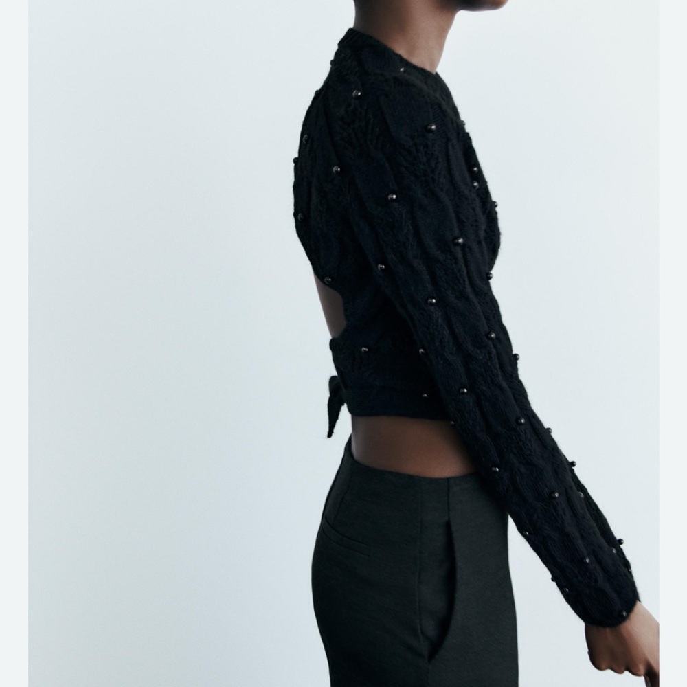Zara Black Textured Knit Top